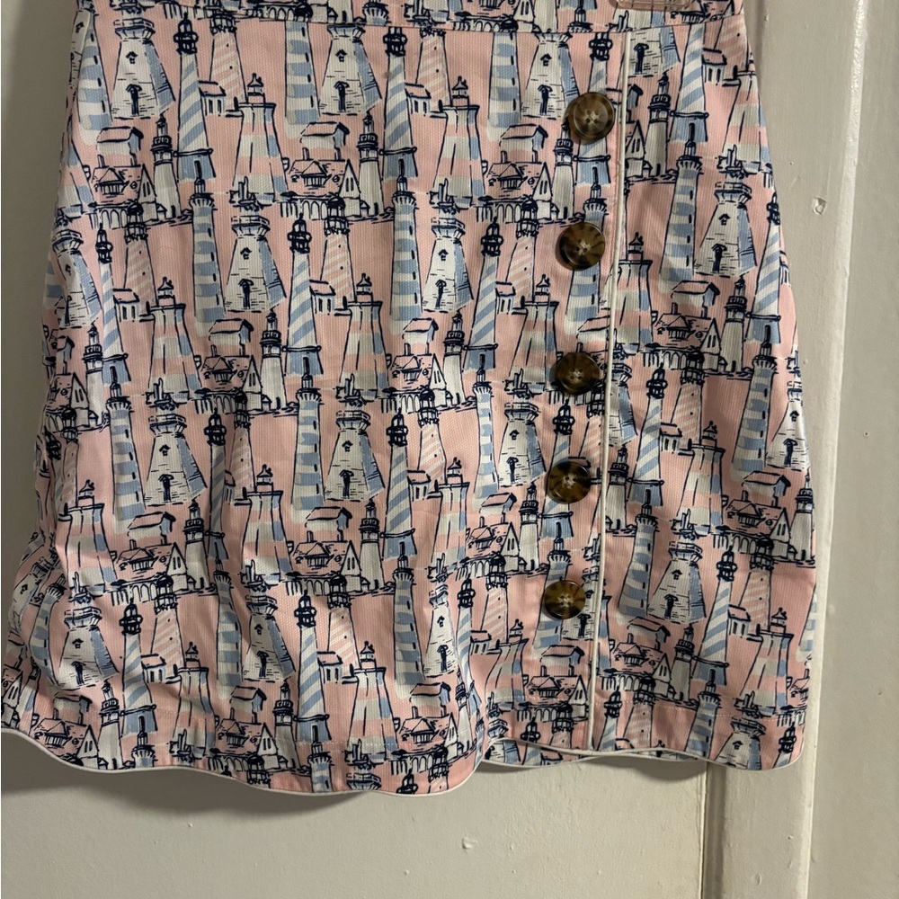 Lauren James Lighthouse Print Skirt Womens  Pink Blue Button Front Preppy
(950)